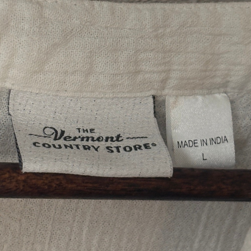 The Vermont Country Store Womens Crinkle Gauze Tunic Top L White  Beach Resort - Picture 7 of 8
